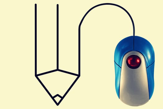 Pencil depicted by computer mouse cable