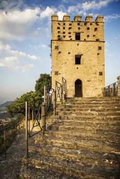 the fortress tower on the rock in Roccascalegna in Abruzzo, Italy