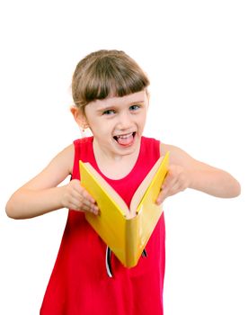 Little Girl with a Book Isolated on the White Background