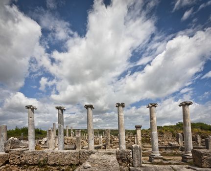 Clouds over the ancient city of Perga in Turkey