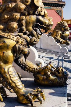 Guardian lion in the Forbidden City. Beijing. China