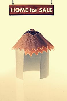 Paper Hut With Pencil Shavings Roof, Home For Sale Concept