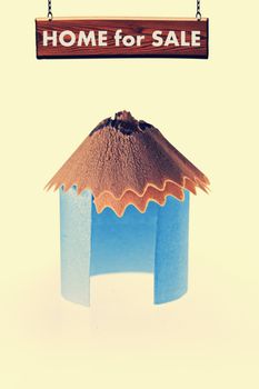 Paper Hut With Pencil Shavings Roof, Home For Sale Concept