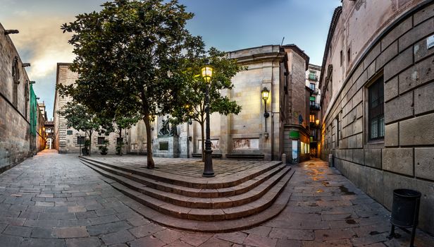 Barri Gothic Quarter and Bridge of Sighs in Barcelona, Catalonia, Spain