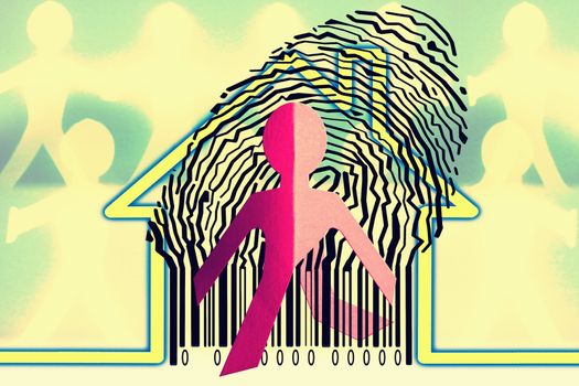 Paperman coming out of a bar code with Home Symbol