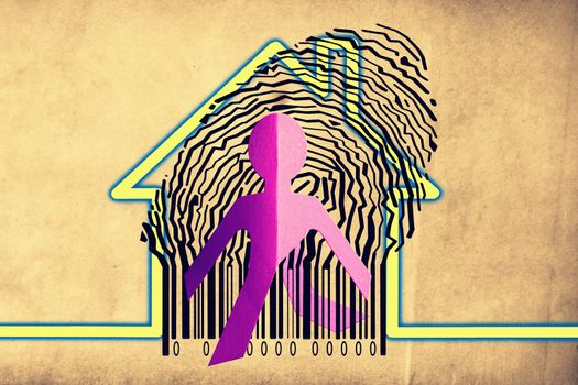 Paperman coming out of a bar code with Home Symbol