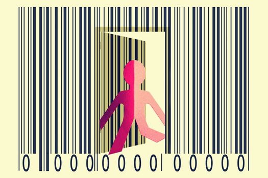 Paperman coming out of a bar code to go out