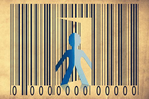 Paperman coming out of a bar code to go out