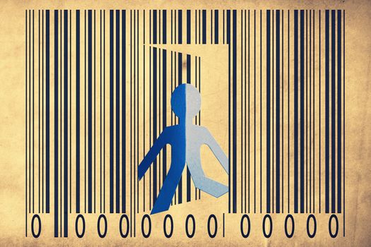 Paperman coming out of a bar code to go out