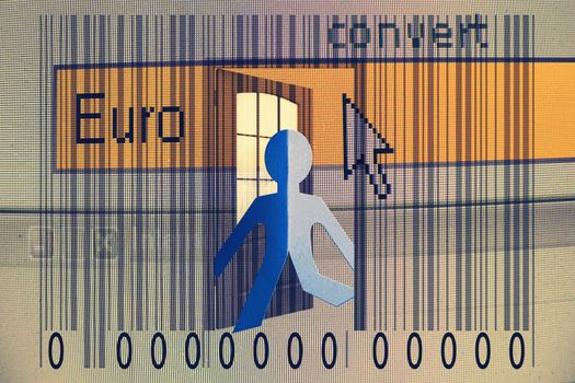 Paperman coming out of a bar code with Euro word