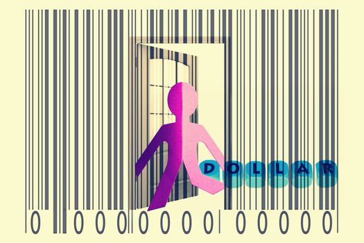 Paperman coming out of a bar code with Dollar word