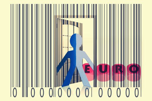 Paperman coming out of a bar code with Euro word