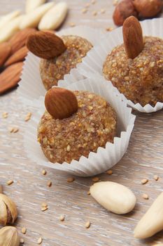 Fitness sweets-  homemade diet truffles with dried fruits paste and nuts