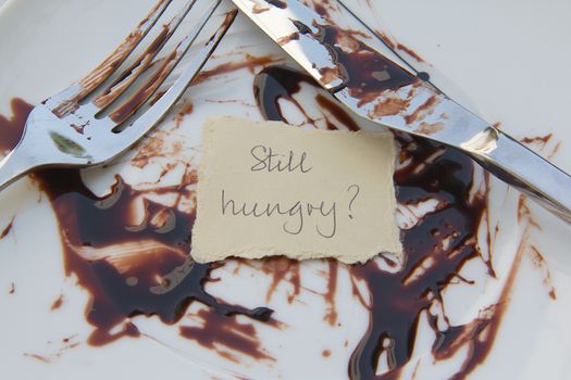 A message on the dirty dish:"Still hungry"
