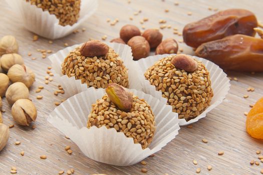 Fitness sweet -  homemade diet truffles with dried fruits and nuts