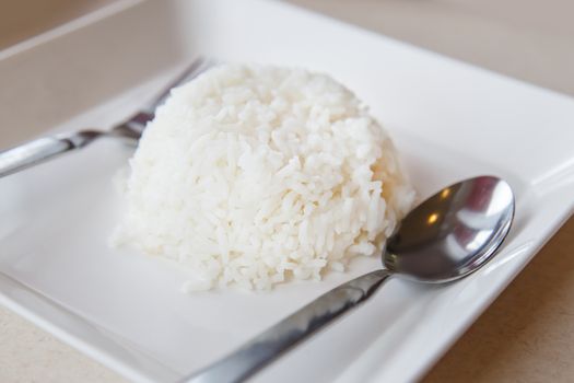 Rice in white dish
