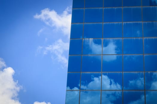 window reflection dayligh as blue background