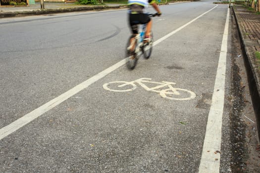 Bicycle sign or icon and movement of cyclist in the park