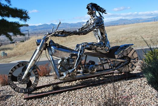 Freedom biker displayed outdoors.