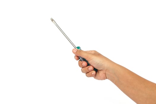 Hand holding screwdriver Isolated on White Background