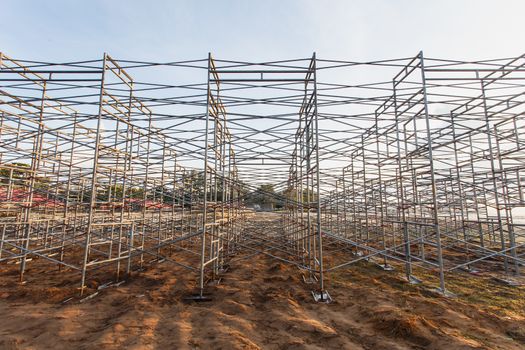 Steel scaffolding set up for temporary stadium in Phuket, Thailand