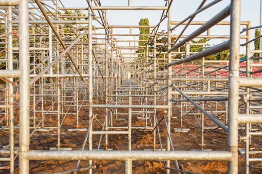 Steel scaffolding set up for temporary stadium in Phuket, Thailand