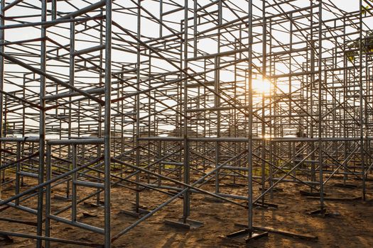 Steel scaffolding set up for temporary stadium in Phuket, Thailand