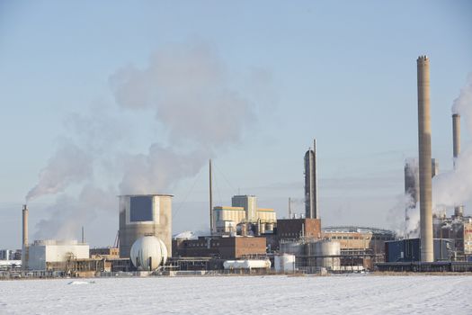 Chemical Industry Building in winter landscape