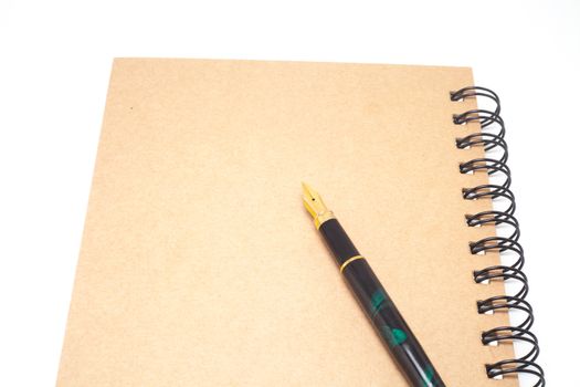fountain pen, ink pen on brown 
note book