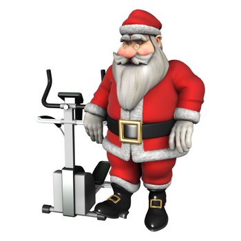 3D digital render of a Santa ready to exercise on a stepper isolated on white background