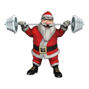 3D digital render of Santa exercising with weights isolated on white background