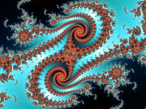 Digital computer graphic - rendering. Abstraction fractal background with spirals in a bright colors for design.