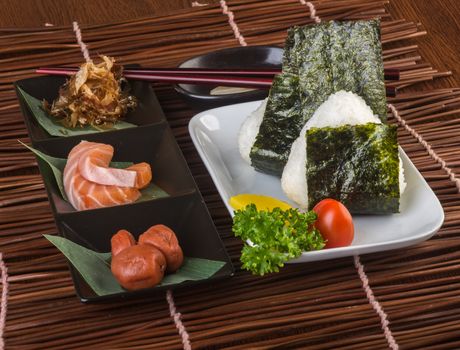 japanese cuisine. onigiri or rice on background