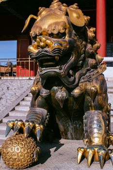 Guardian lion in the Forbidden City. Beijing. China