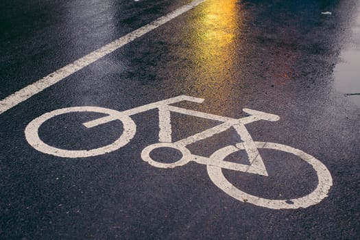 Bicycle sign on the road after the rain,Beijing