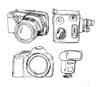 Drawing various cameras  and photo equipment