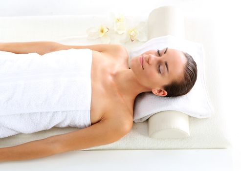 Portrait of a beautiful woman in a beauty salon, relaxation, luxury, peace.