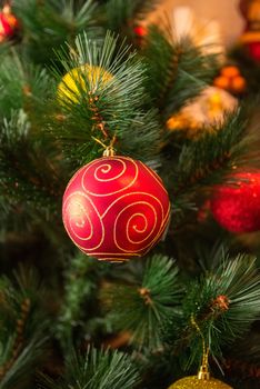 Christmas tree decoration closeup for New year background