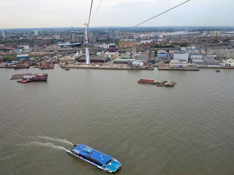 Cable Cars in London, England, over the River Thames.