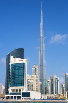 Vertical view of Dubai skyline, UAE. 