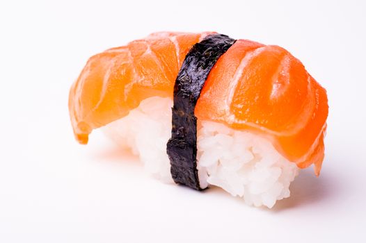 salmon sushi with nori isolated on white background 