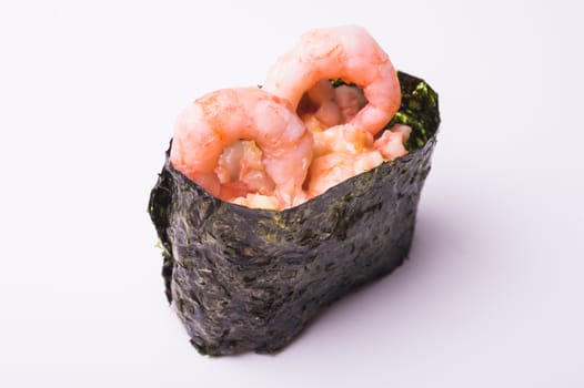 shripm gunkan sushi isolated on white background 