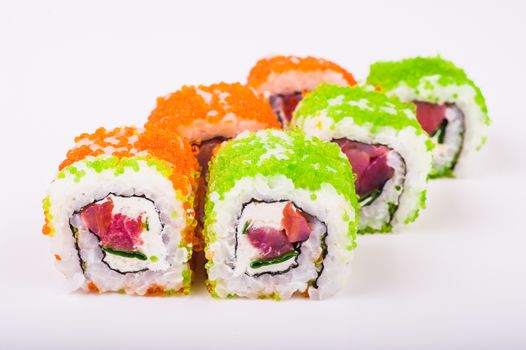 philadelphia tuna roll set isolated on white background 