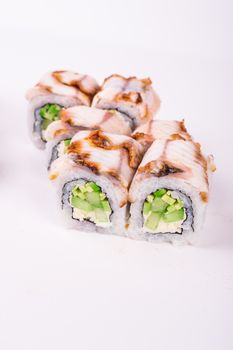 eel sushi roll isolated on white background 