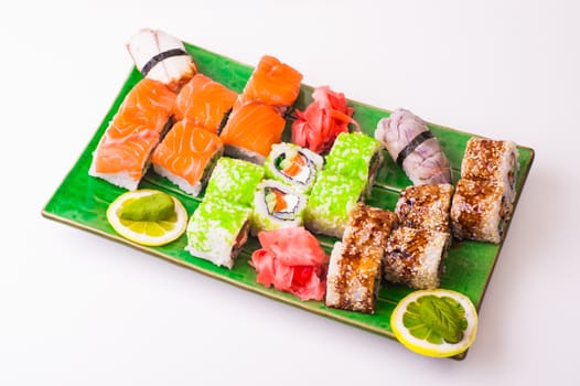 sushi set served on plated isolated on white background