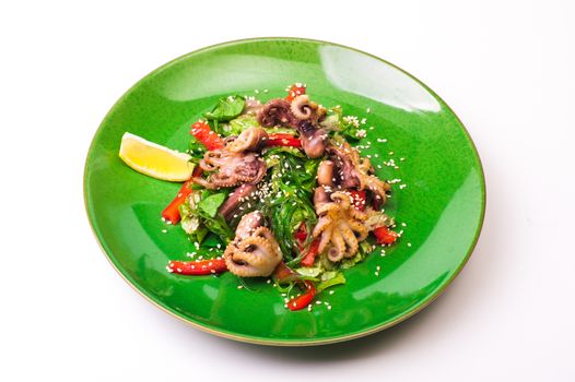octopus and chuka salad isolated on white background