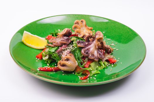 octopus and chuka salad isolated on white background