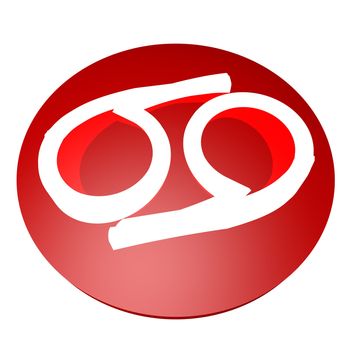 Cancer symbol over red button, 3d render
