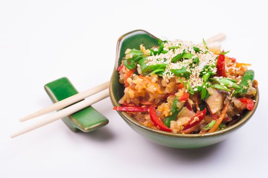 vegetable  fried rice in bowl isolated on white background