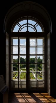 Window with a view of the garden outside backlight